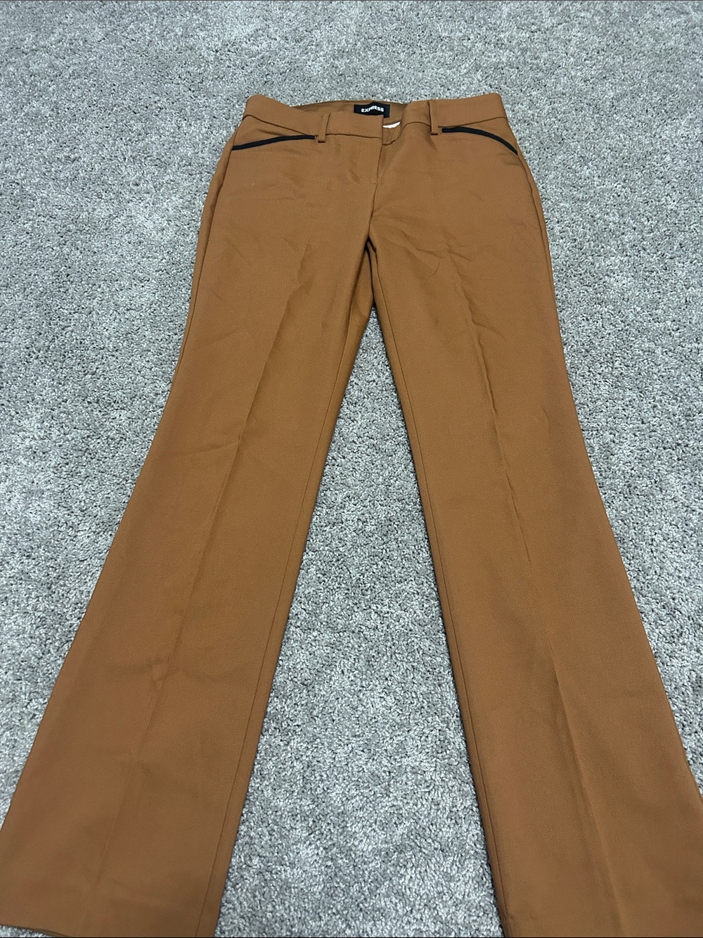 Express Camel Brown Flare Jeans with Black Trim